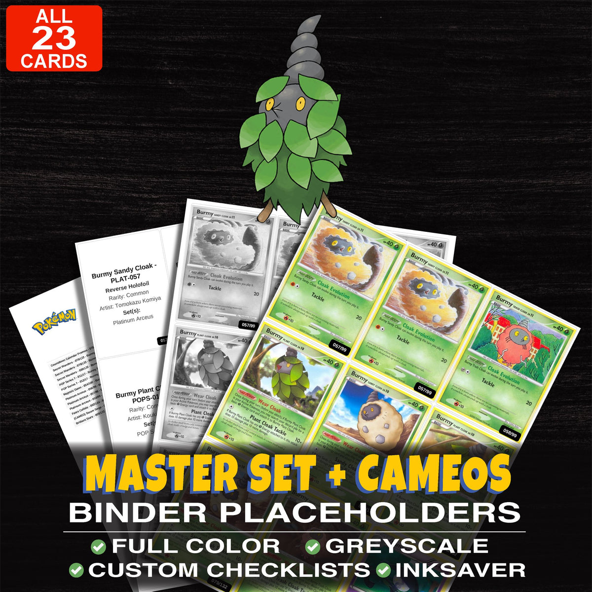 Every Burmy Pokemon card ever made - master set binder placeholders with Burmy Sandy Cloak