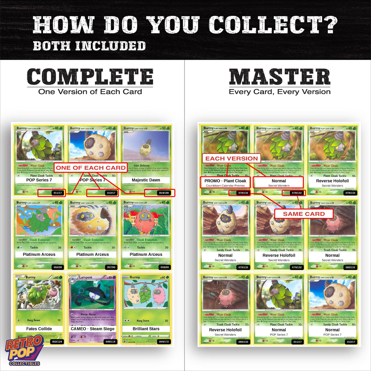 Complete Set vs Master Set versions of the Burmy binder placeholders