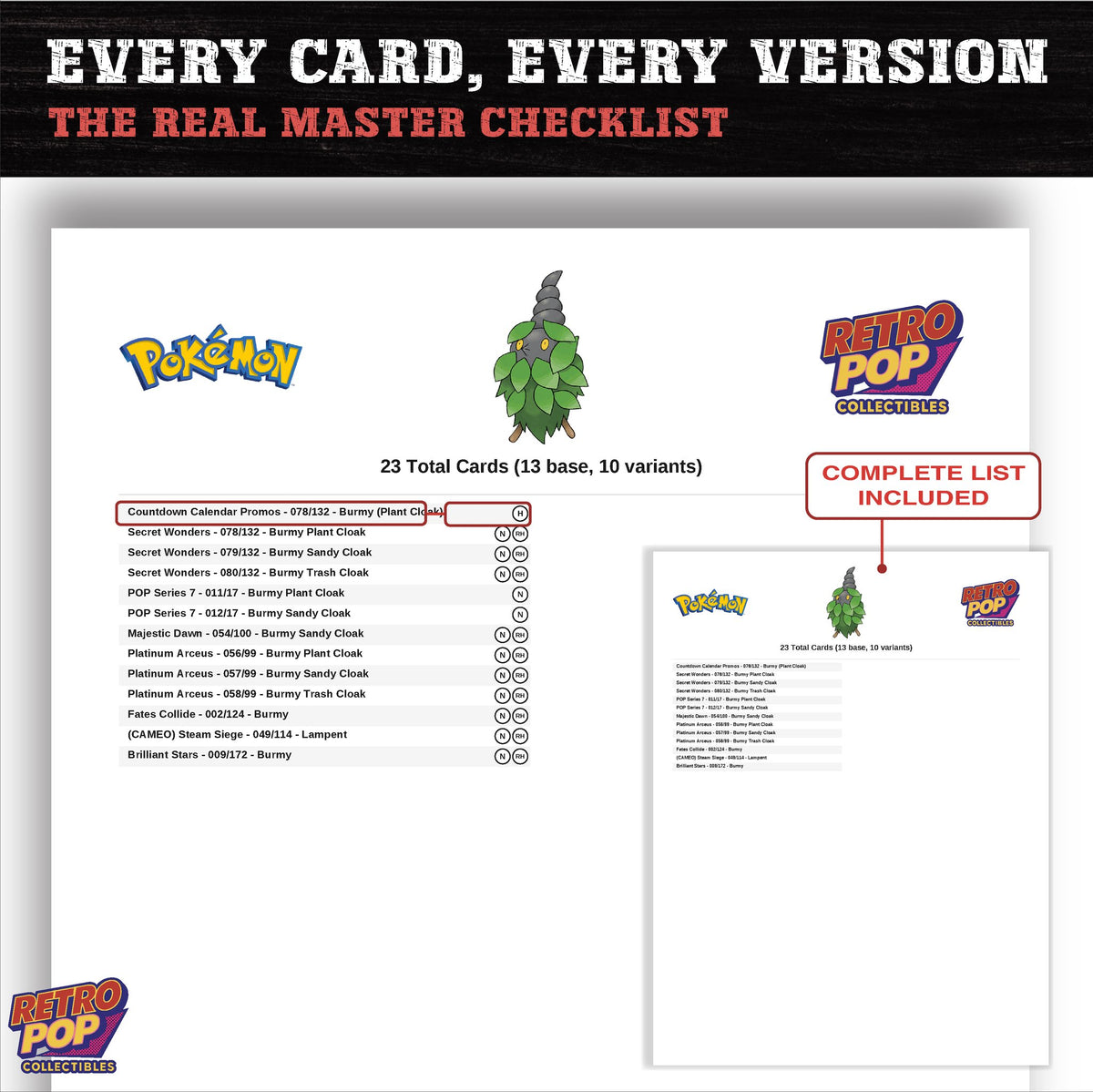 Burmy master set checklist PDF preview - every card listed