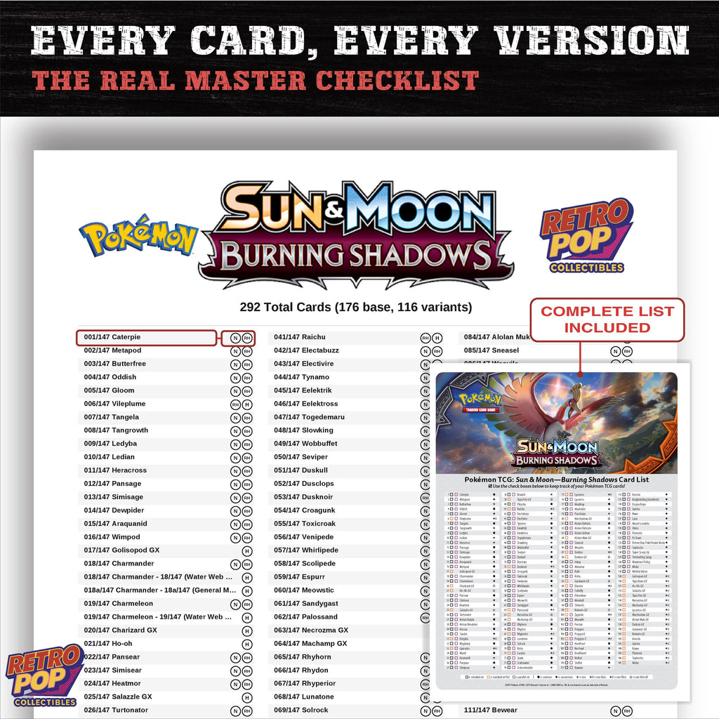 Burning Shadows Pokemon card checklist PDF preview