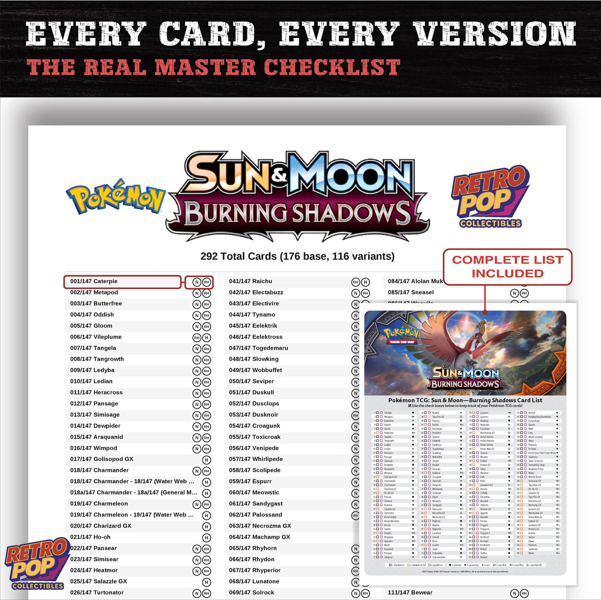 Burning Shadows Pokemon card checklist PDF preview
