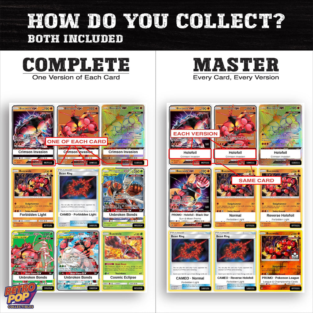 Complete Set vs Master Set versions of the Buzzwole binder placeholders