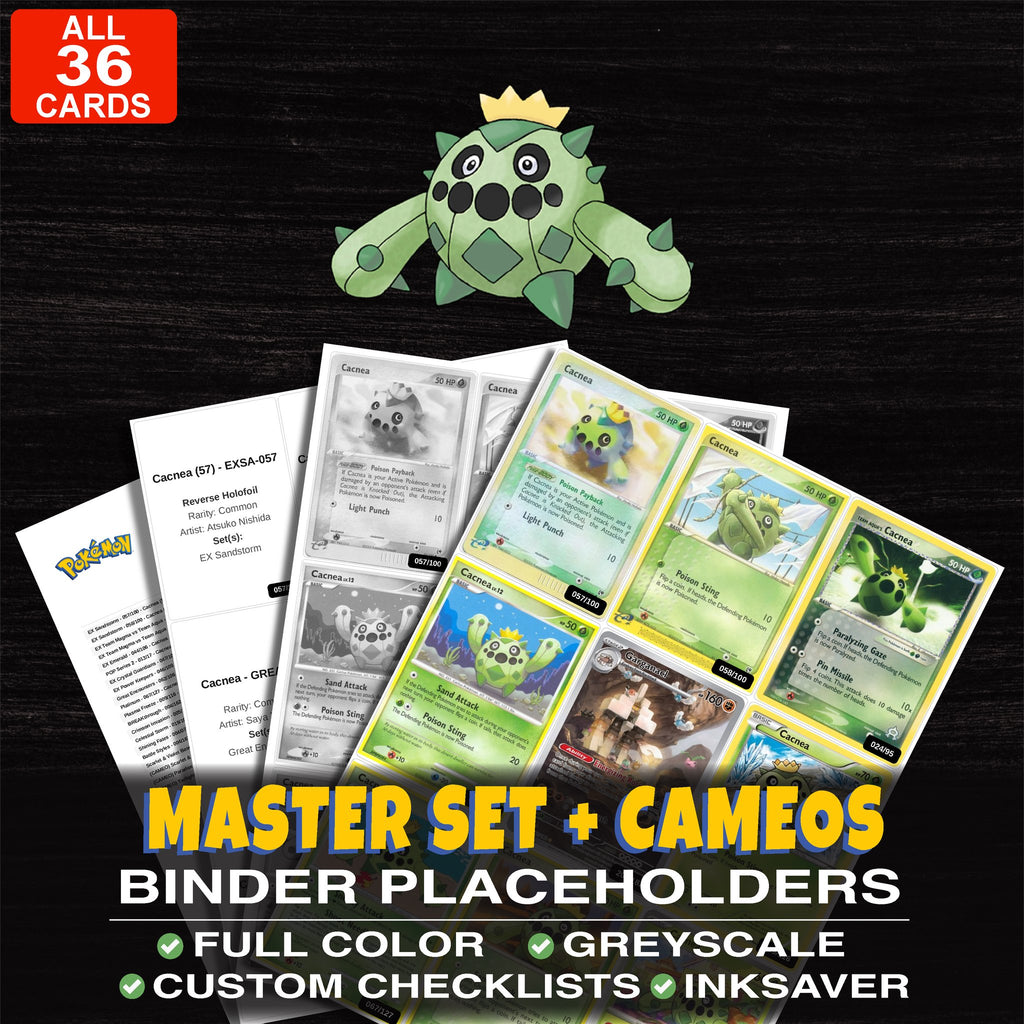 Every Cacnea Pokemon card ever made - master set binder placeholders with Team Aqua's Cacnea