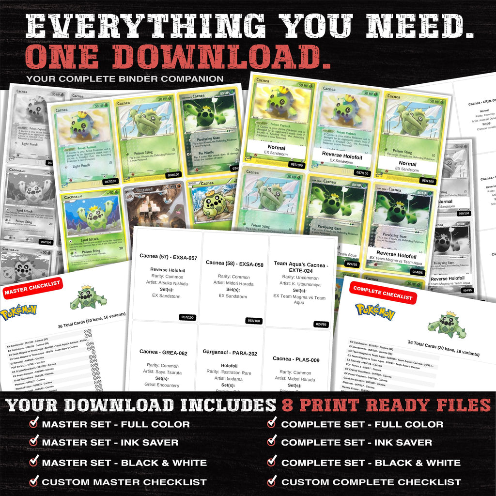 Everything included in the Cacnea master set download - 8 PDF files
