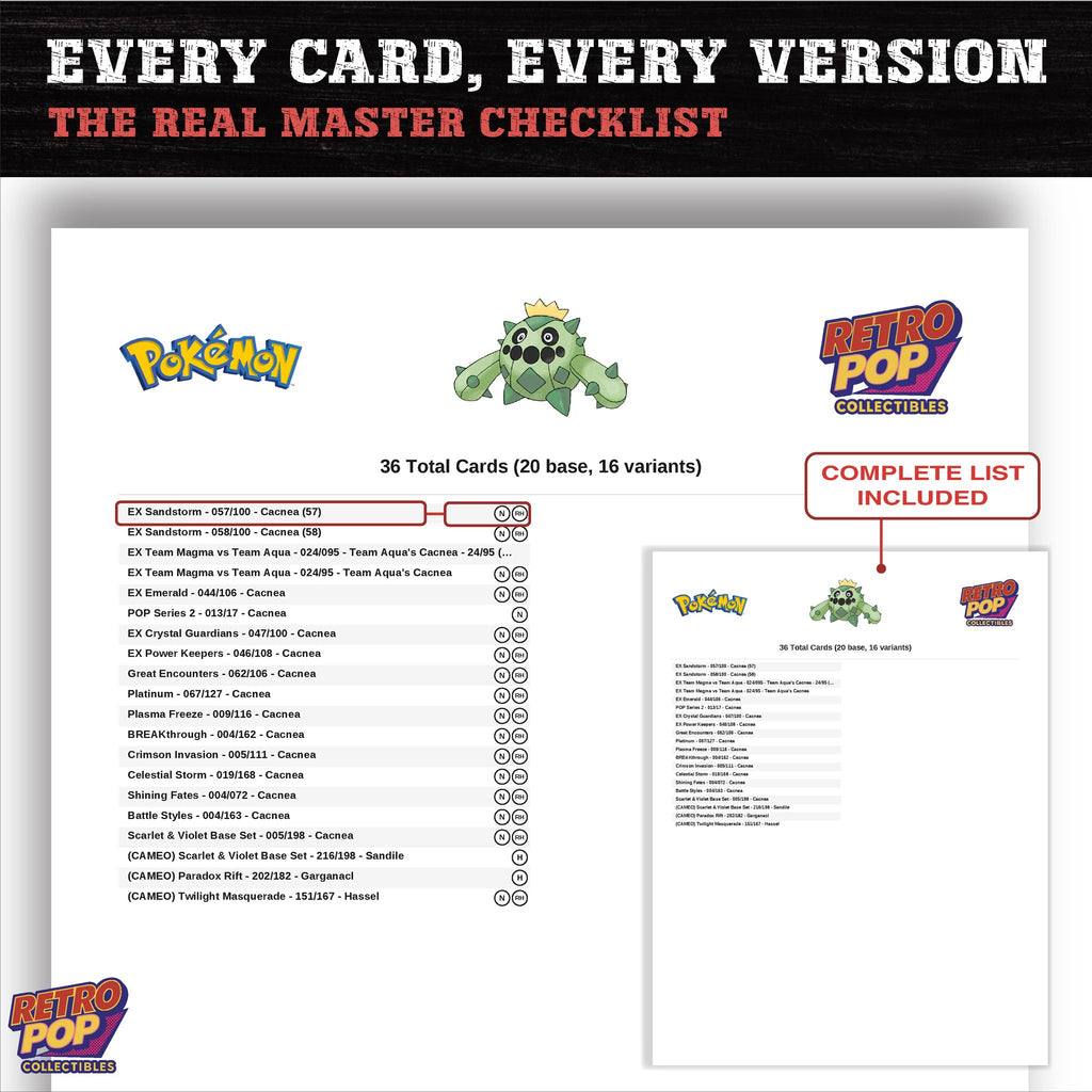 Cacnea master set checklist PDF preview - every card listed