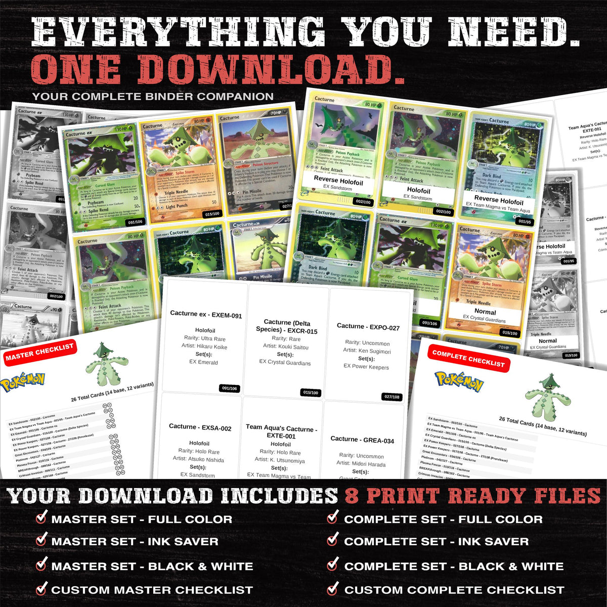 Everything included in the Cacturne master set download - 8 PDF files