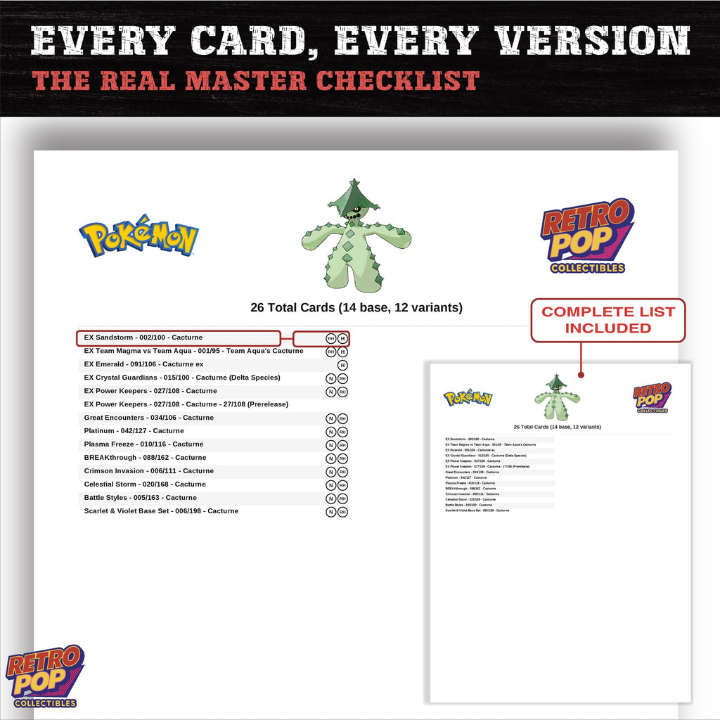 Cacturne master set checklist PDF preview - every card listed