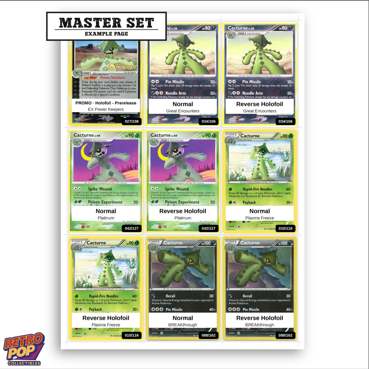Printed Cacturne Pokemon placeholders in binder - real photo 3