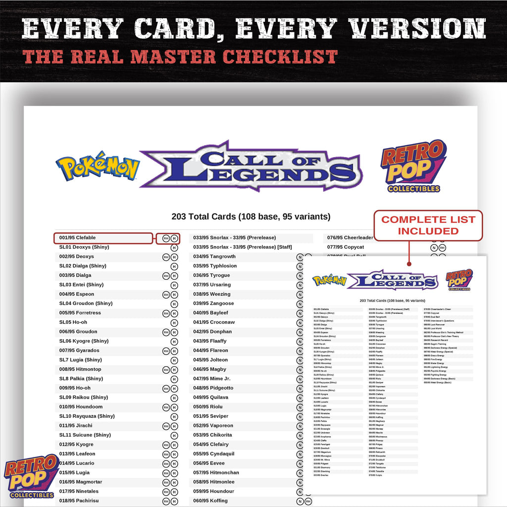 Call of Legends Pokemon card checklist PDF preview