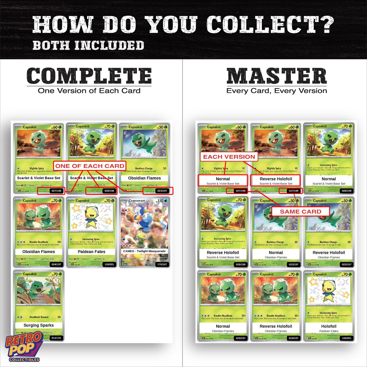 Complete Set vs Master Set versions of the Capsakid binder placeholders