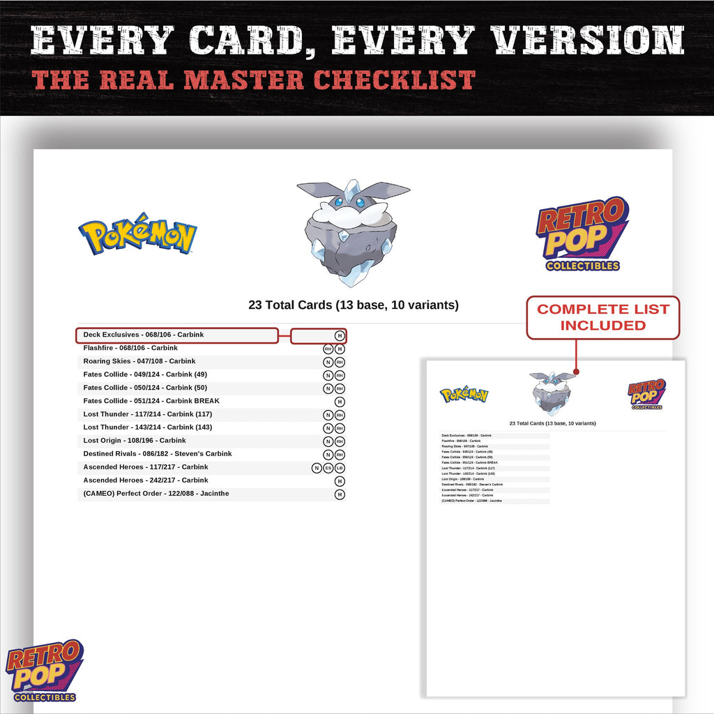 Carbink master set checklist PDF preview - every card listed