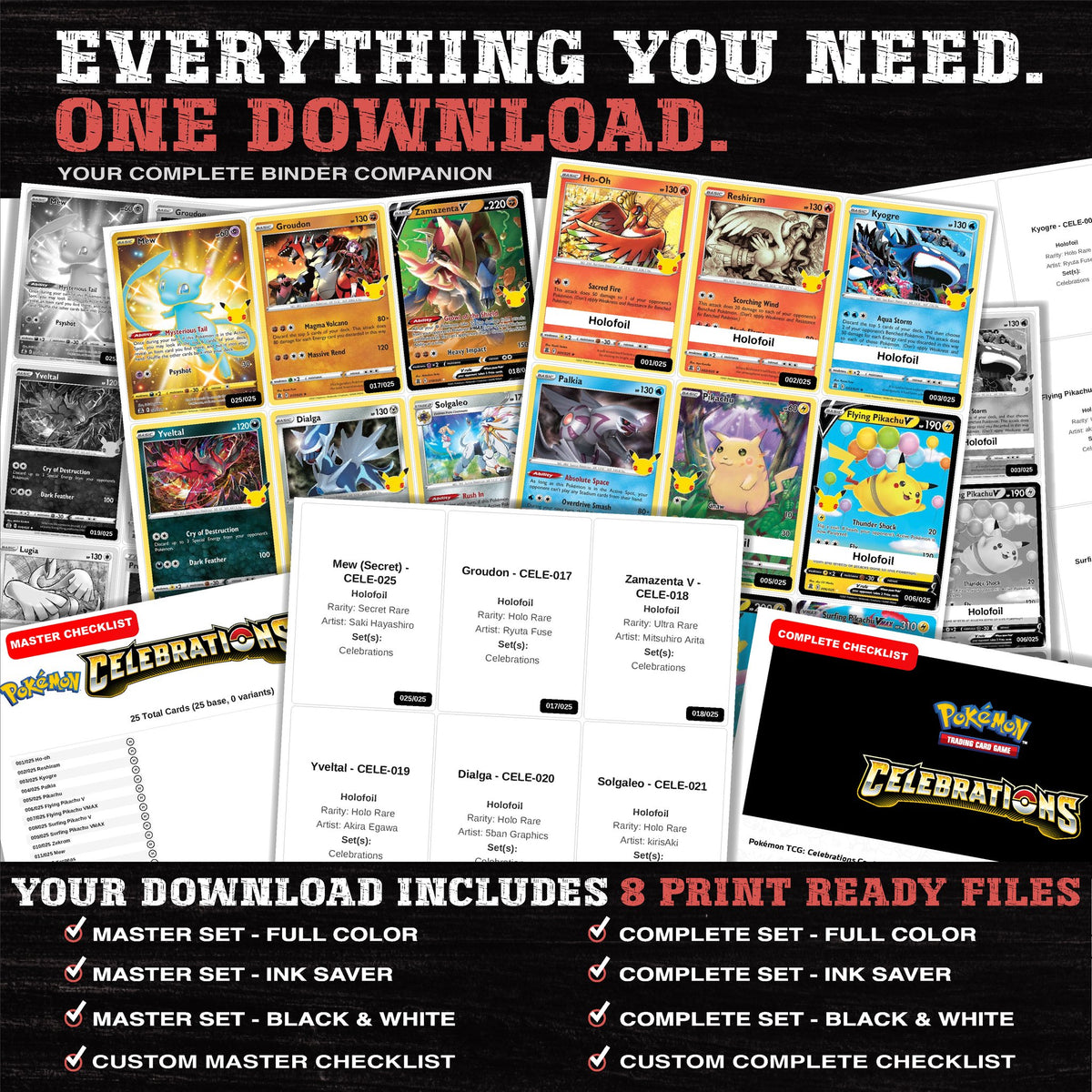 Everything included in the Celebrations placeholder download - 8 PDF files