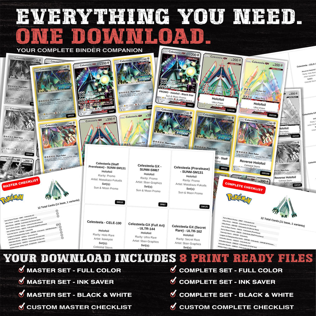 Everything included in the Celesteela master set download - 8 PDF files