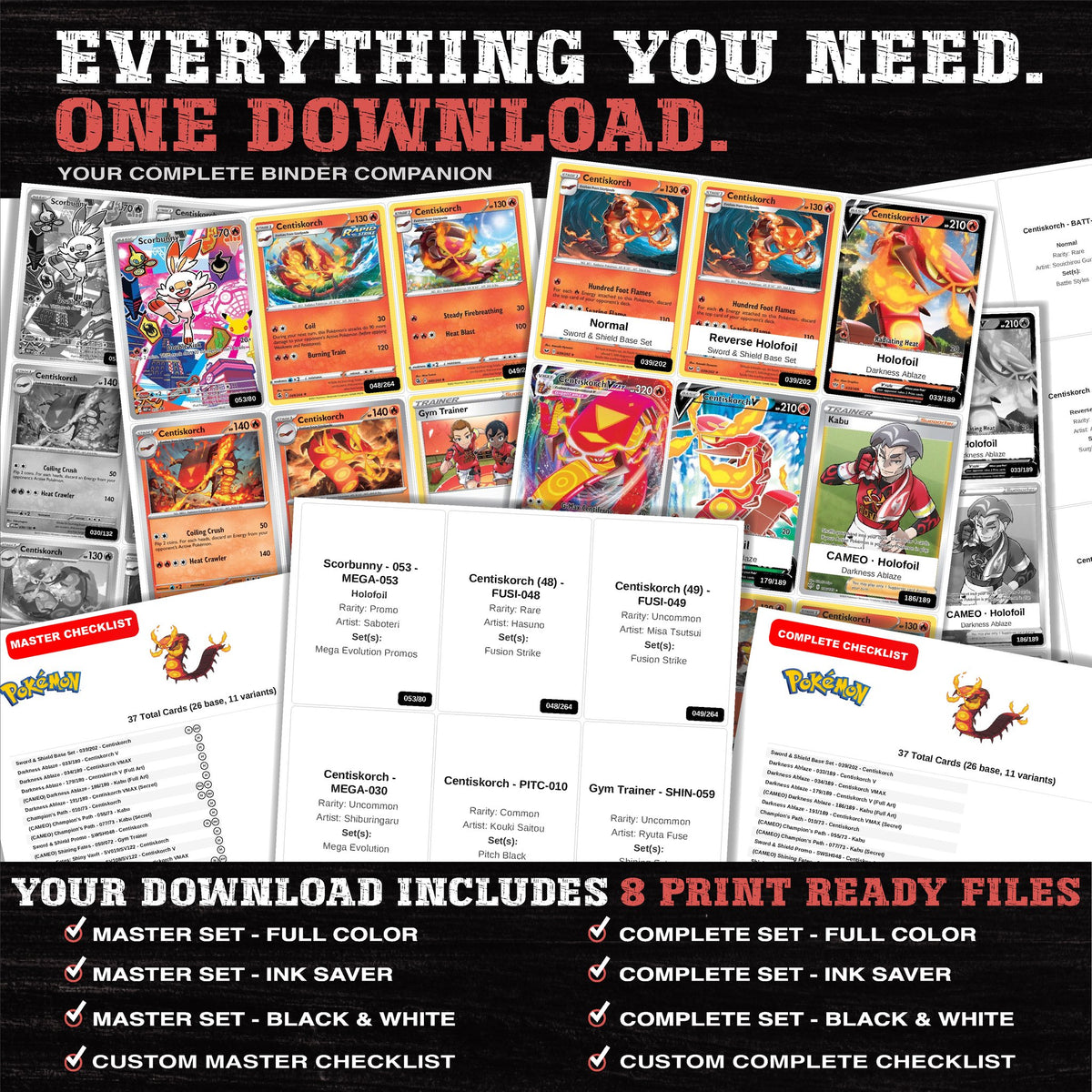 Everything included in the Centiskorch master set download - 8 PDF files