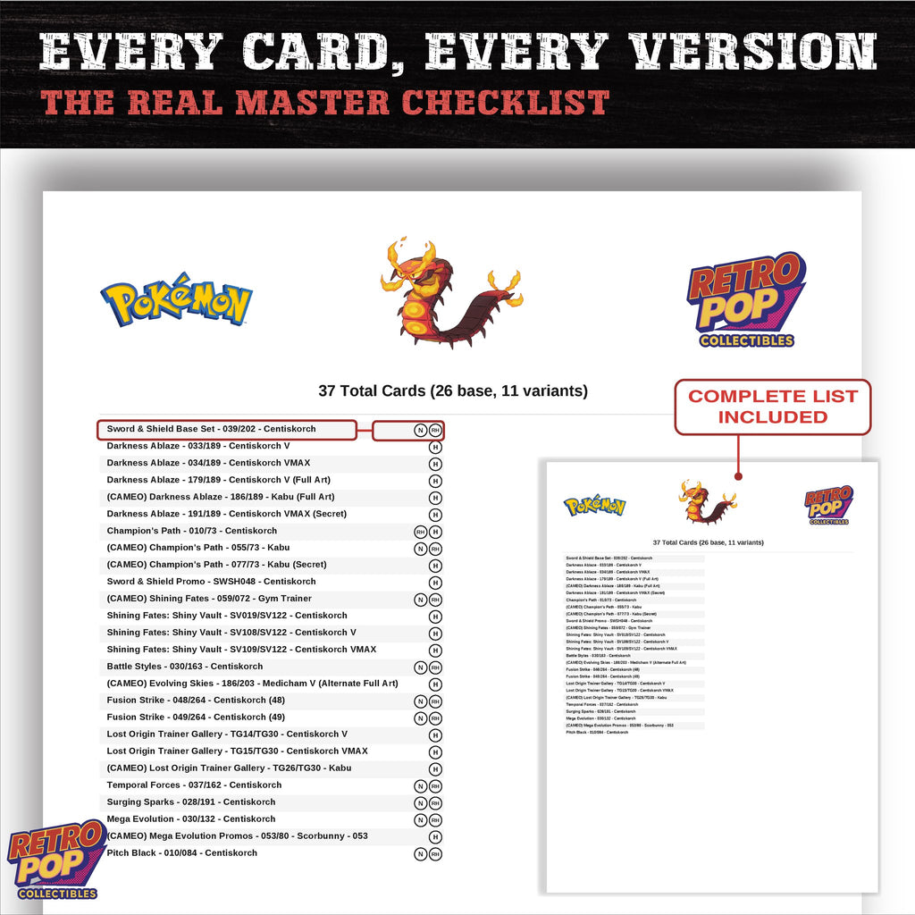 Centiskorch master set checklist PDF preview - every card listed
