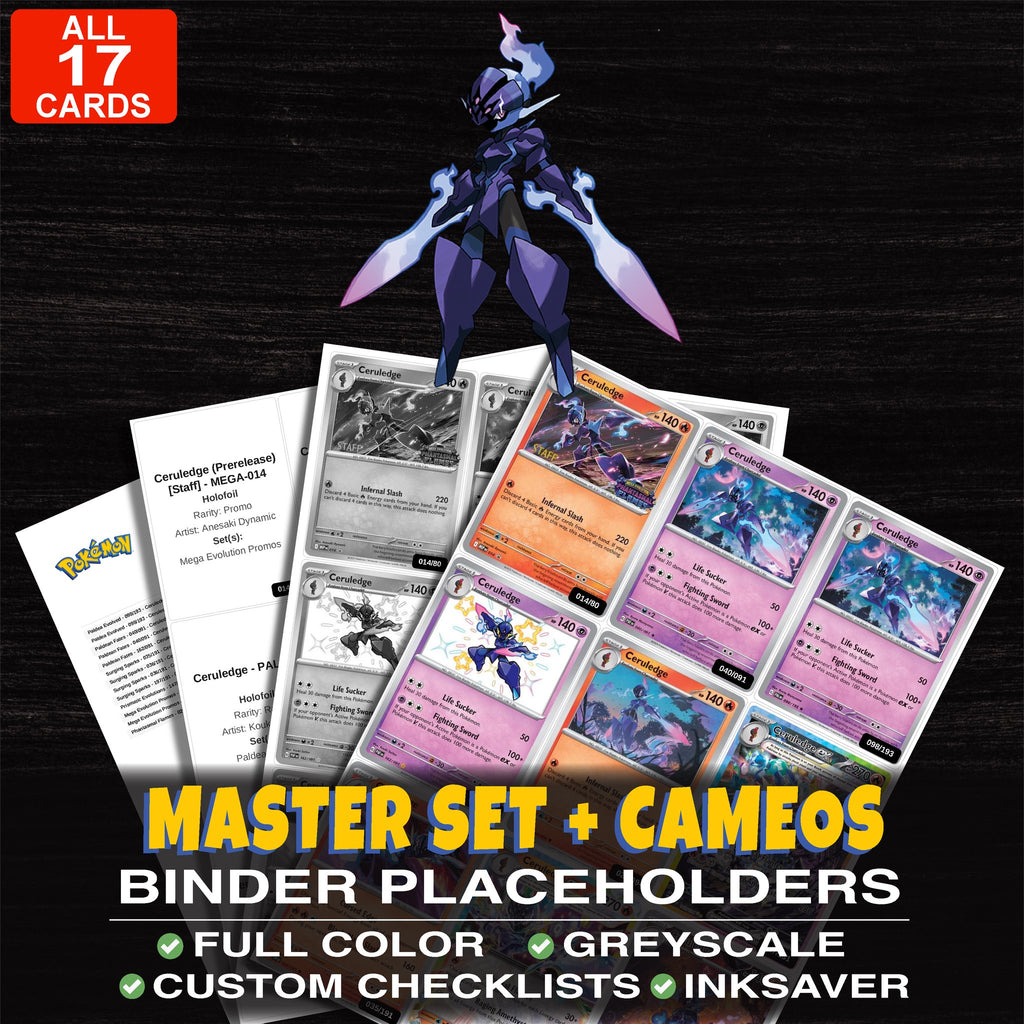 Every Ceruledge Pokemon card ever made - master set binder placeholders with Ceruledge ex