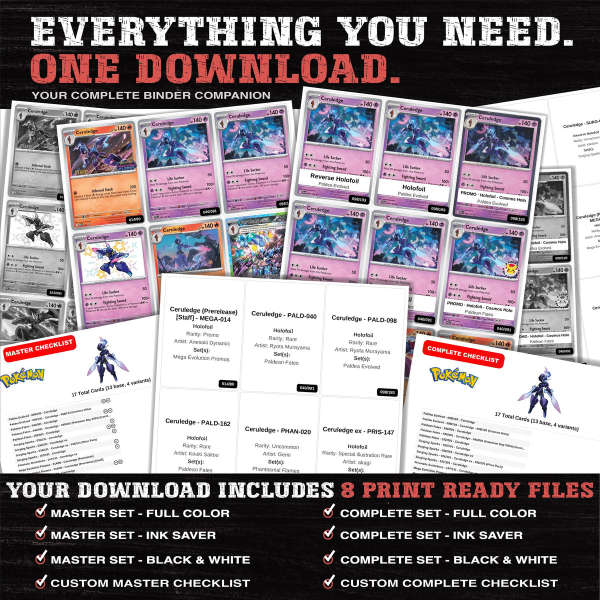 Everything included in the Ceruledge master set download - 8 PDF files