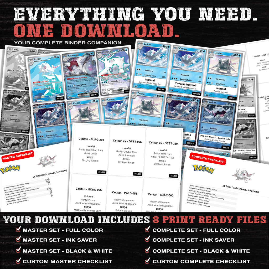 Everything included in the Cetitan master set download - 8 PDF files