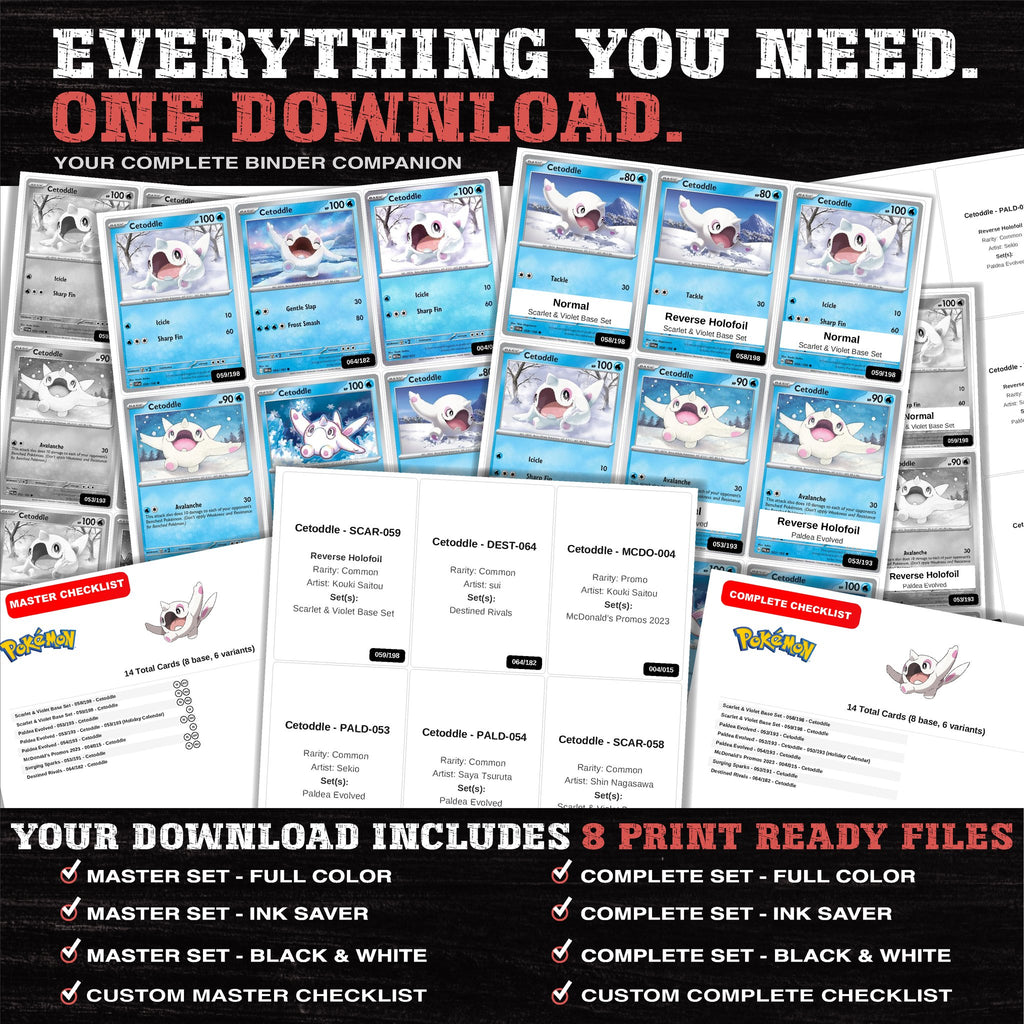 Everything included in the Cetoddle master set download - 8 PDF files