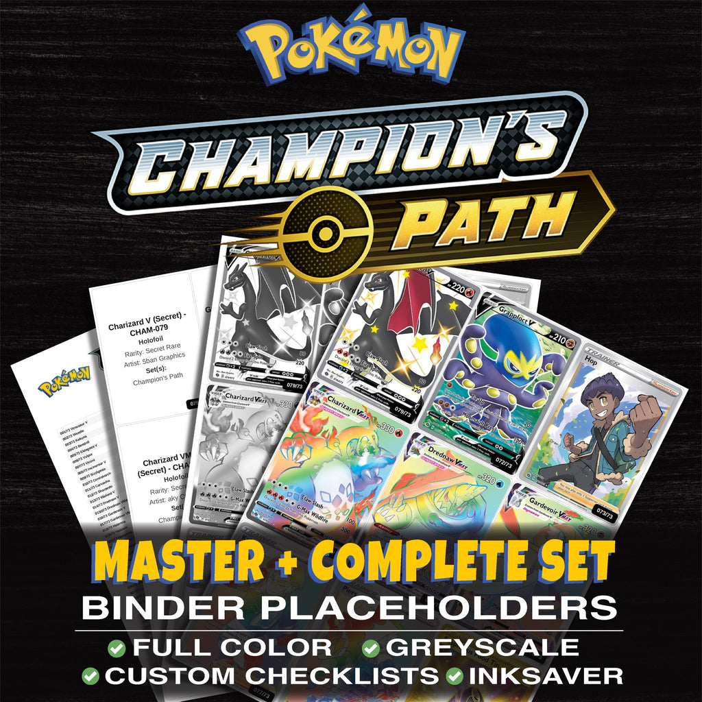 Champion's Path Pokemon binder placeholders printable PDF - includes Charizard V (Secret)