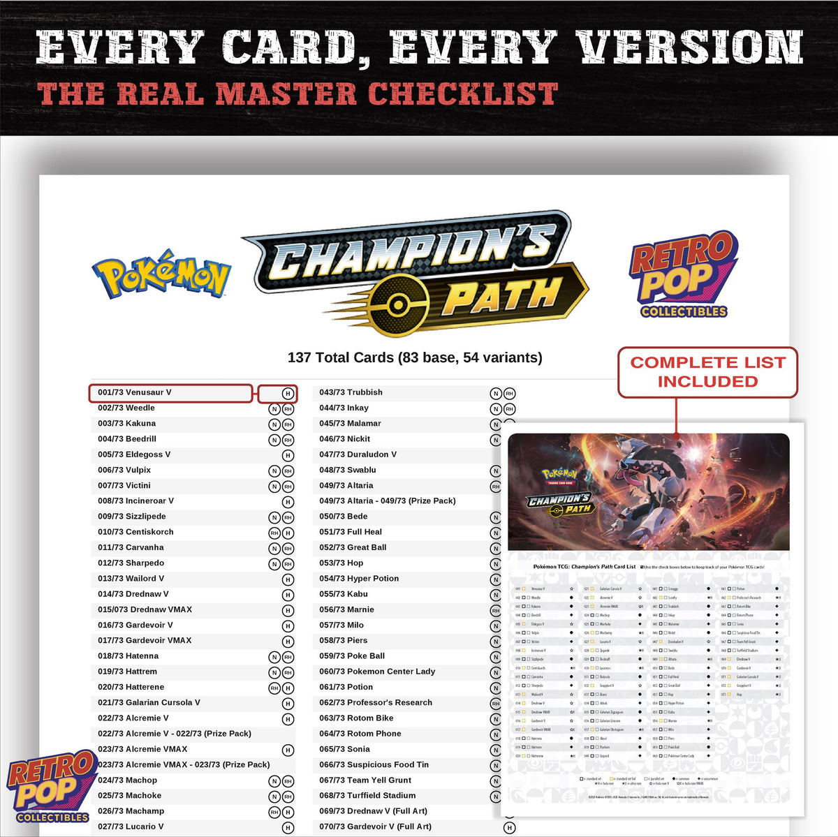 Champion's Path Pokemon card checklist PDF preview