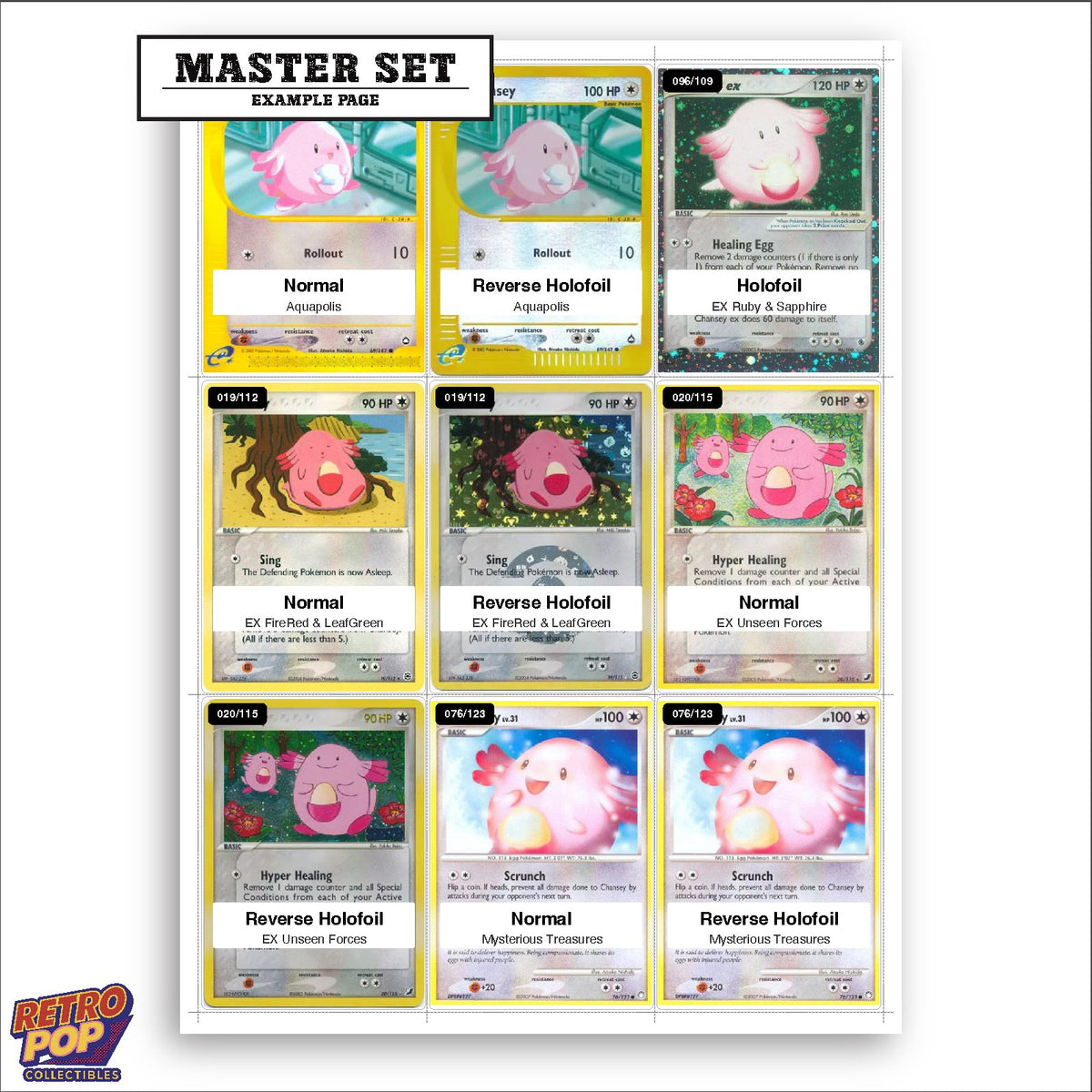 Printed Chansey Pokemon placeholders in binder - real photo 3
