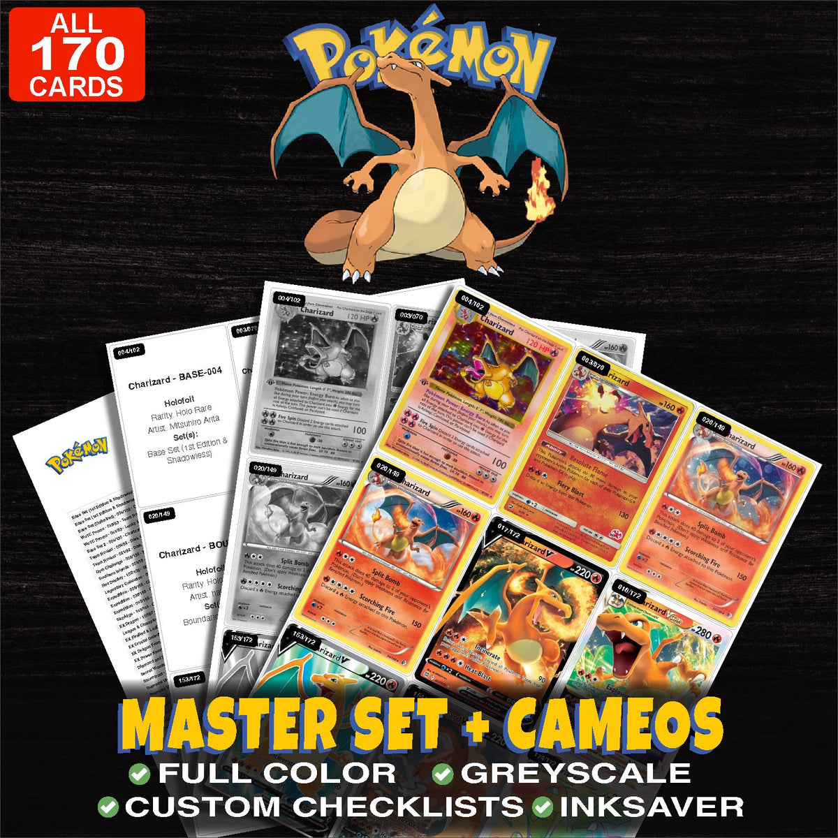Every Charizard Pokemon card ever made - master set binder placeholders with Gold Star Charizard