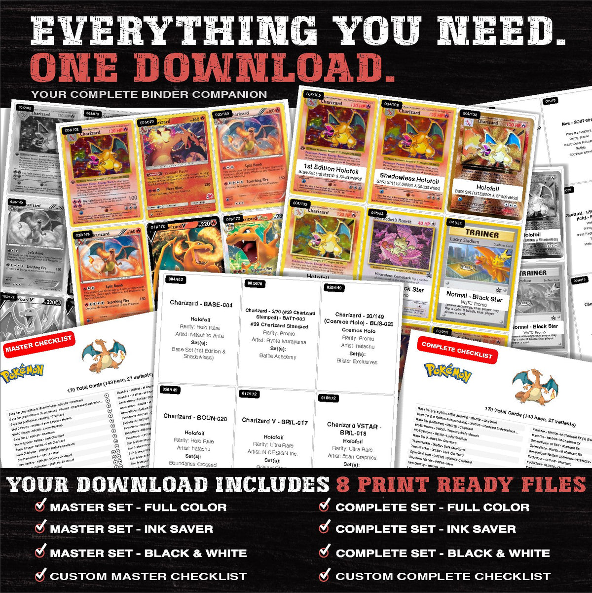 Everything included in the Charizard master set download - 8 PDF files