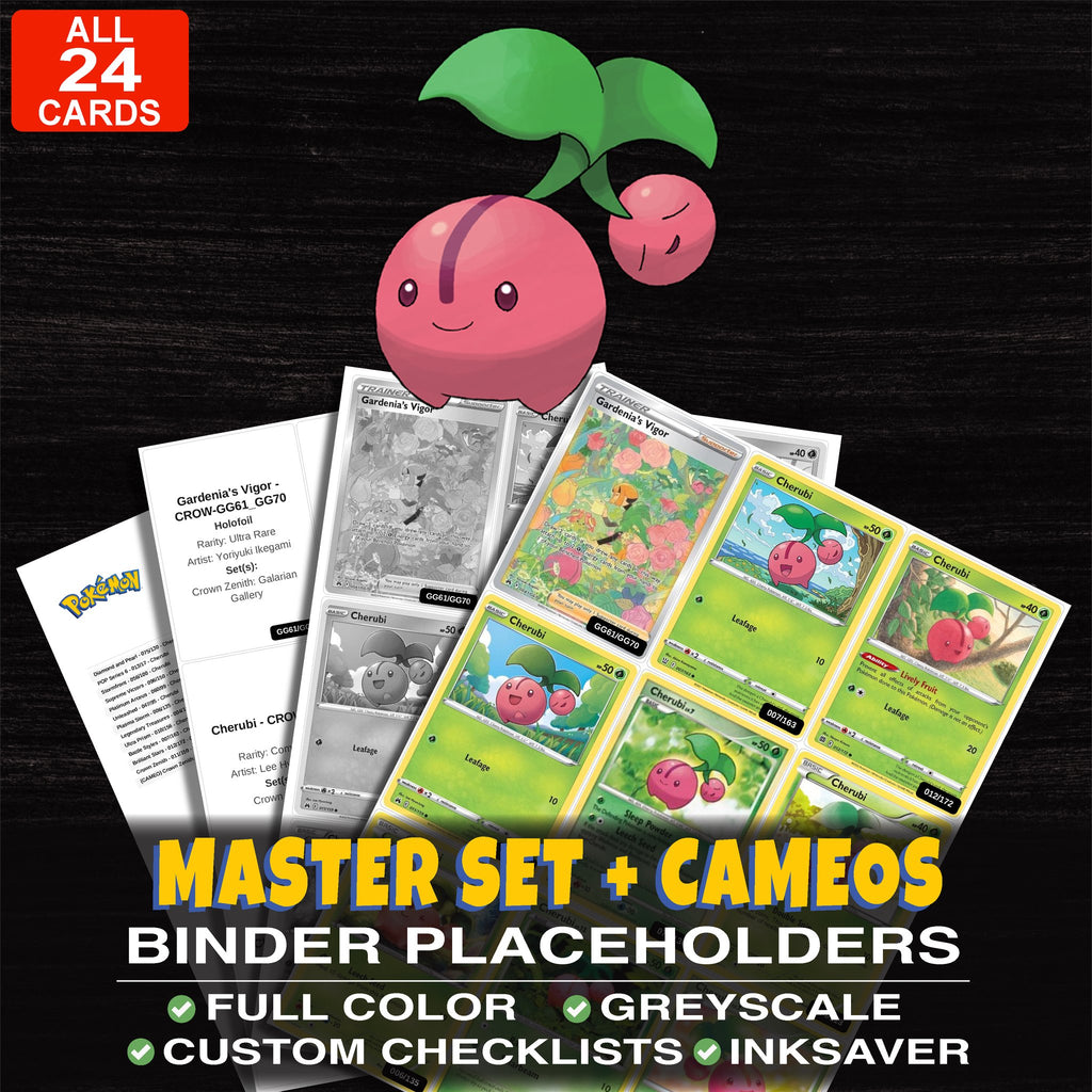Every Cherubi Pokemon card ever made - master set binder placeholders with Cherubi
