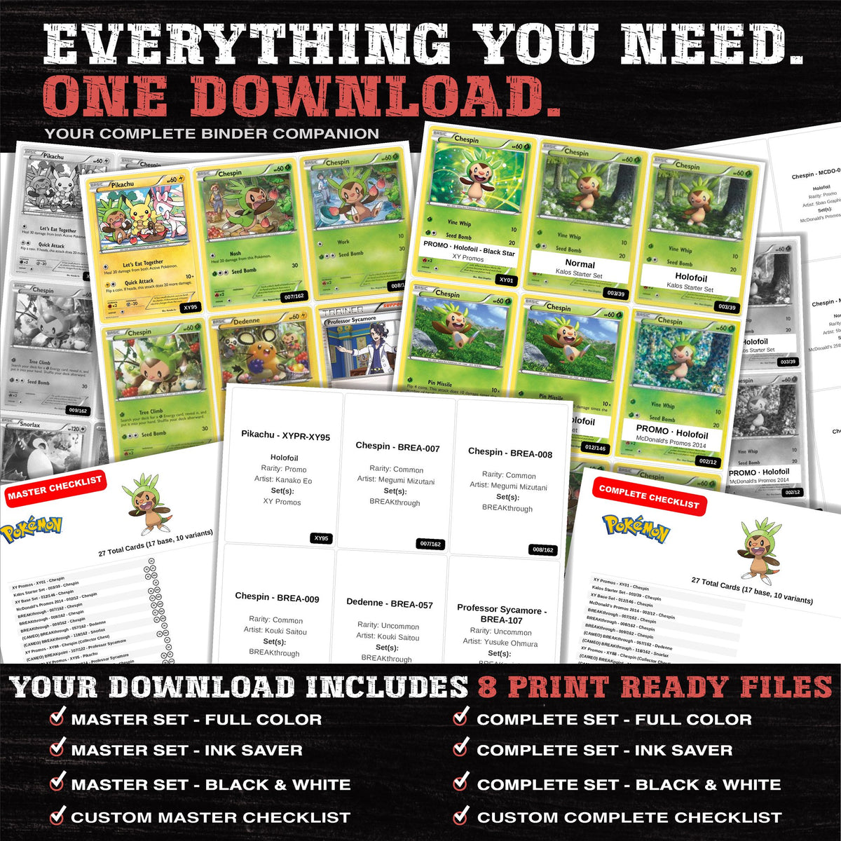 Everything included in the Chespin master set download - 8 PDF files