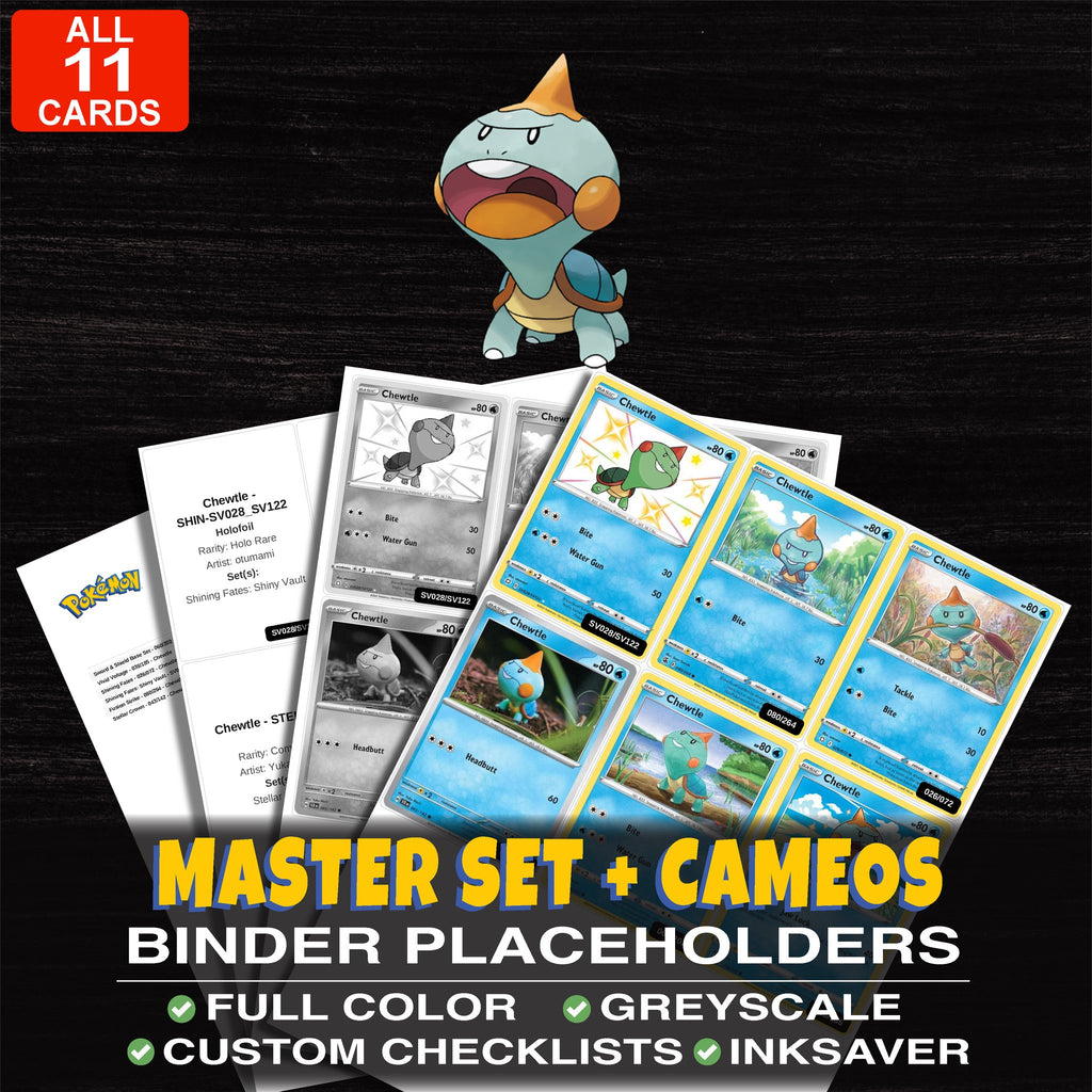 Every Chewtle Pokemon card ever made - master set binder placeholders with Chewtle