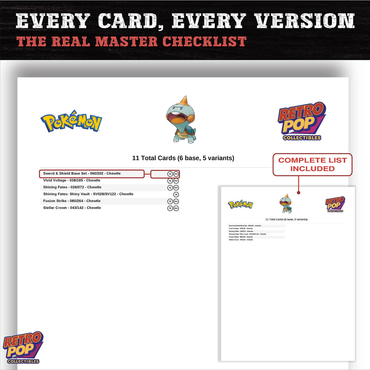 Chewtle master set checklist PDF preview - every card listed