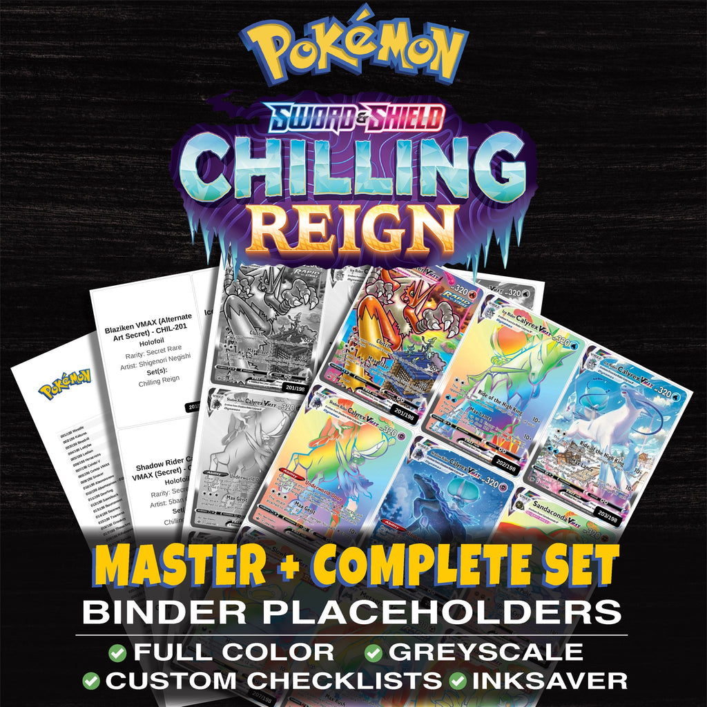 Chilling Reign Pokemon binder placeholders printable PDF - includes Blaziken VMAX (Alternate Art Secret)