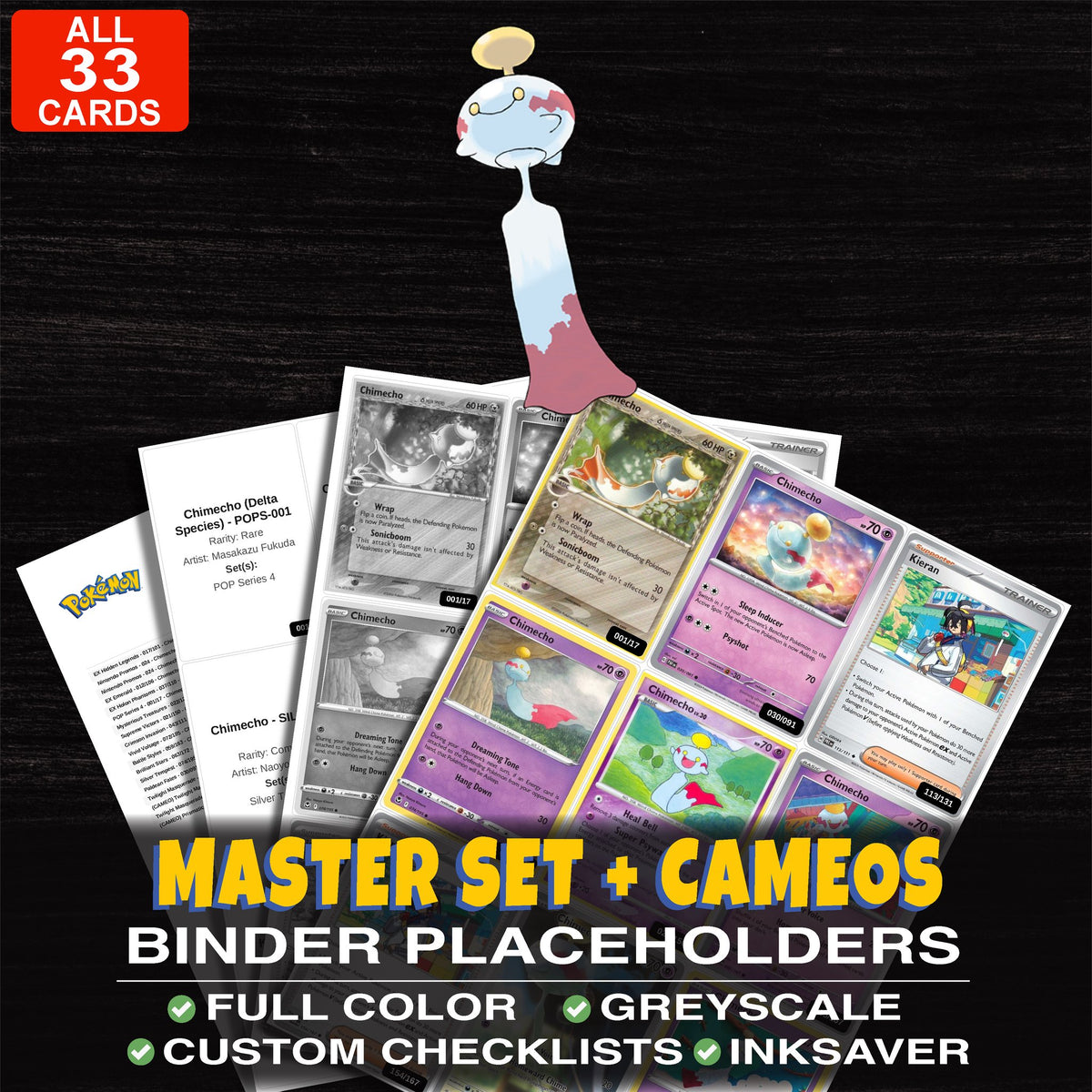 Every Chimecho Pokemon card ever made - master set binder placeholders with Chimecho (Delta Species)