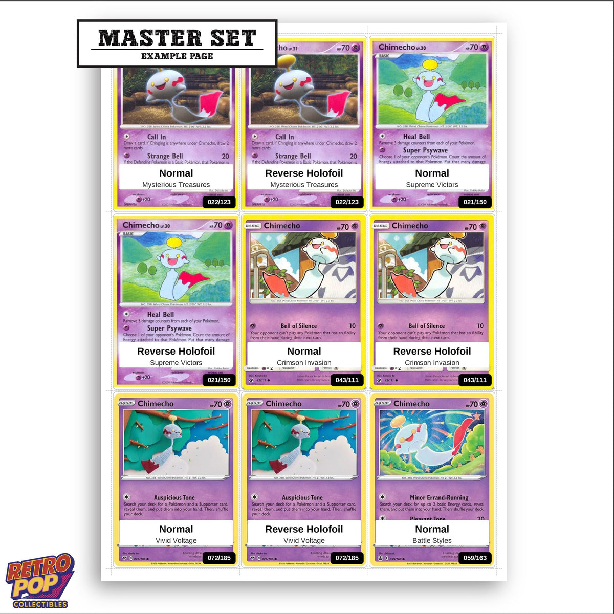 Printed Chimecho Pokemon placeholders in binder - real photo 3