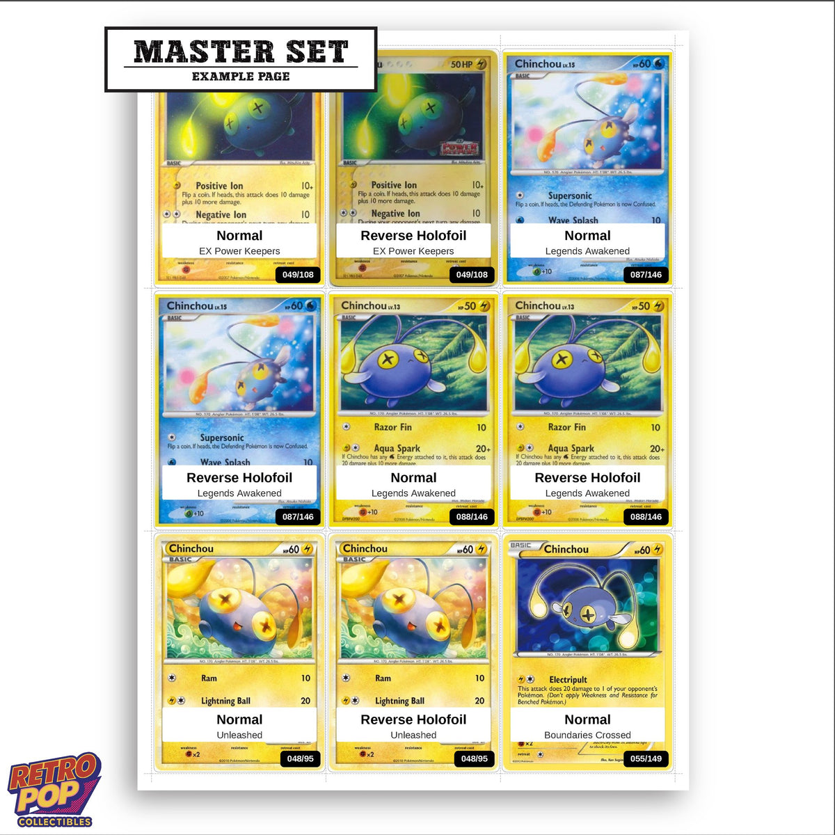 Printed Chinchou Pokemon placeholders in binder - real photo 3