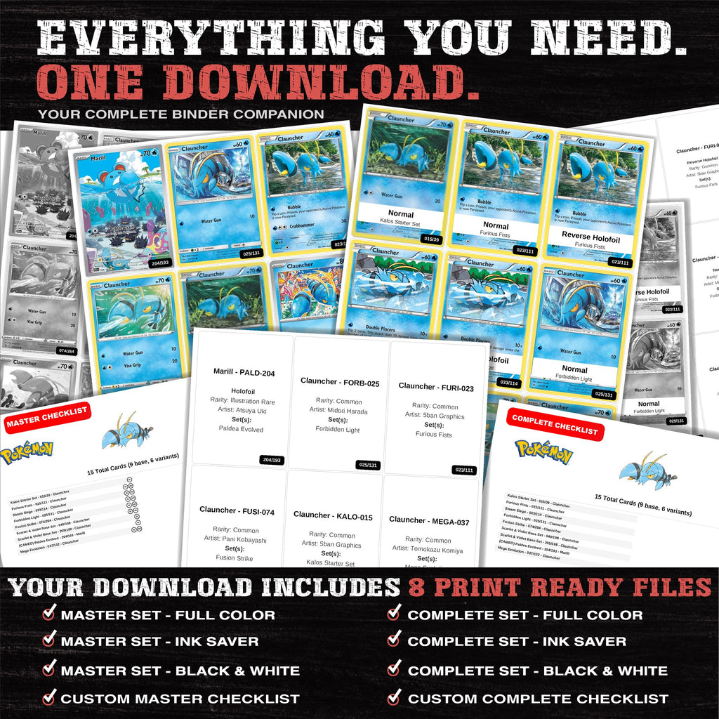 Everything included in the Clauncher master set download - 8 PDF files