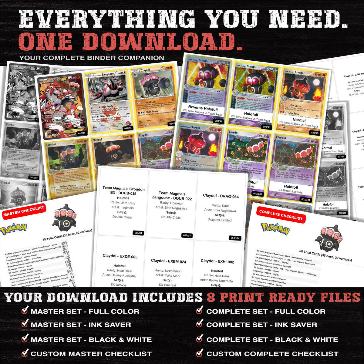 Everything included in the Claydol master set download - 8 PDF files