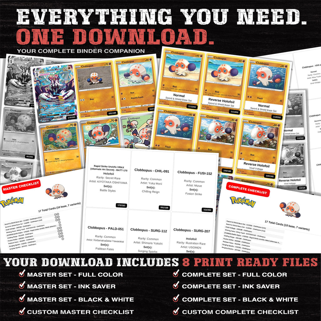 Everything included in the Clobbopus master set download - 8 PDF files