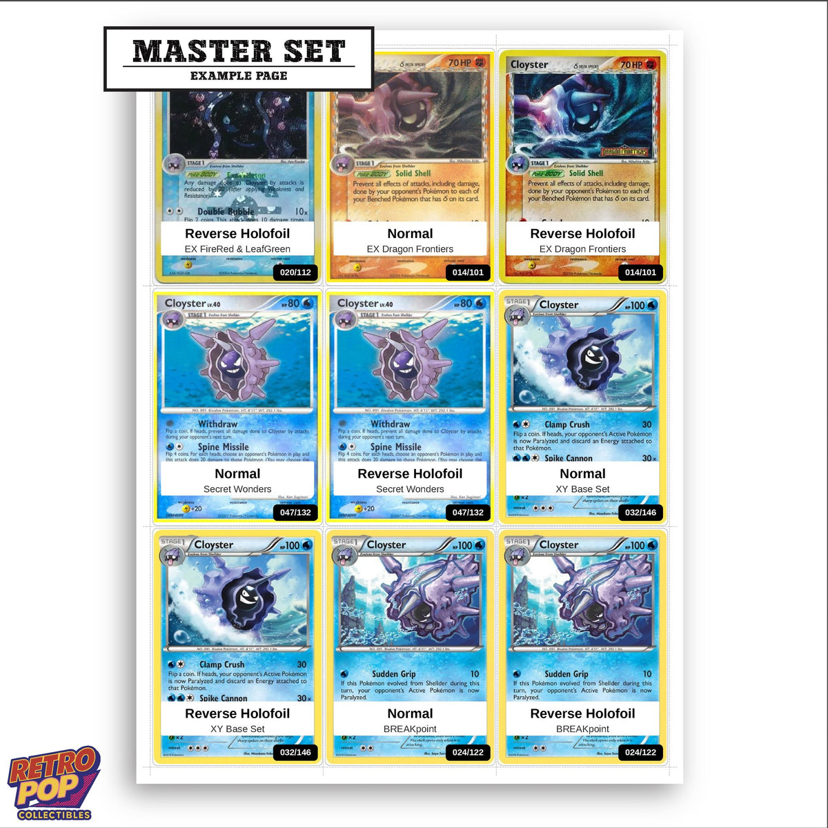 Printed Cloyster Pokemon placeholders in binder - real photo 3