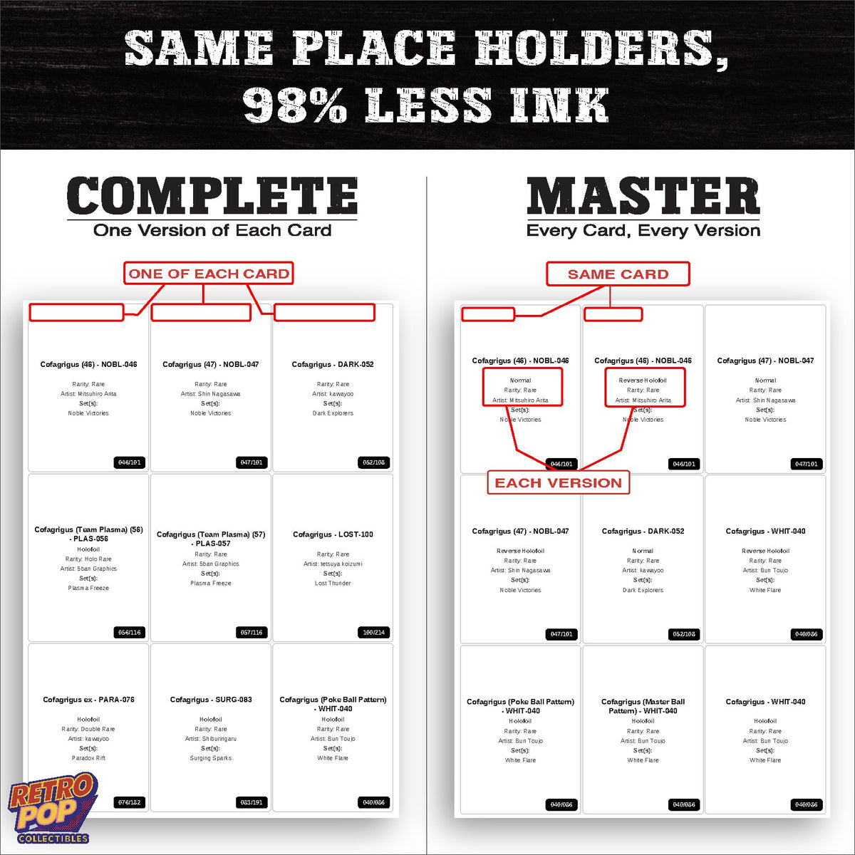Ink saver greyscale Cofagrigus placeholder sheet - 98 percent less ink