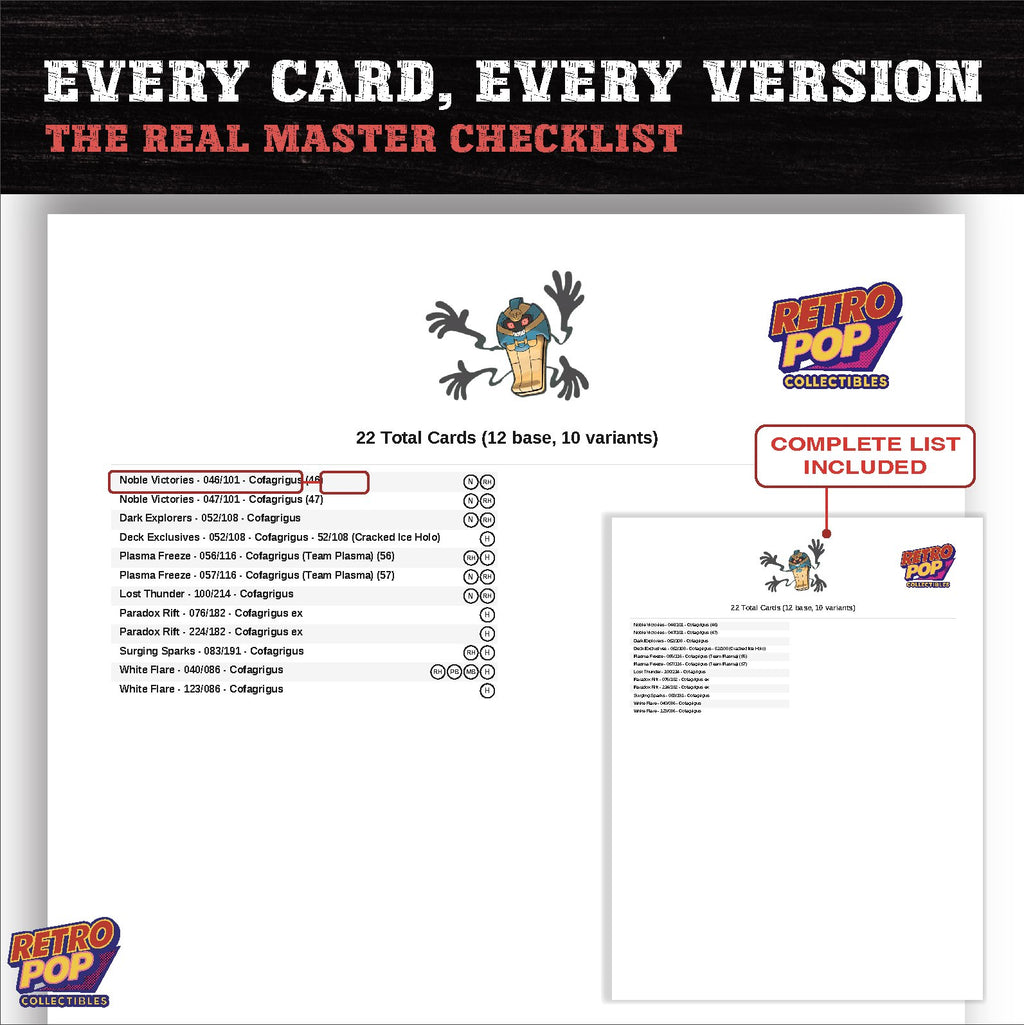 Cofagrigus master set checklist PDF preview - every card listed