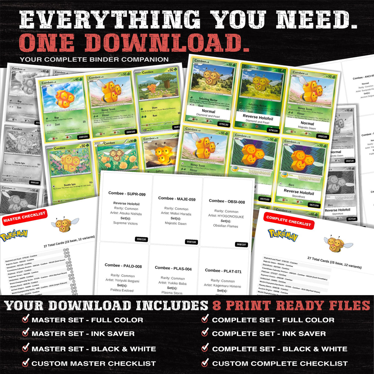 Everything included in the Combee master set download - 8 PDF files