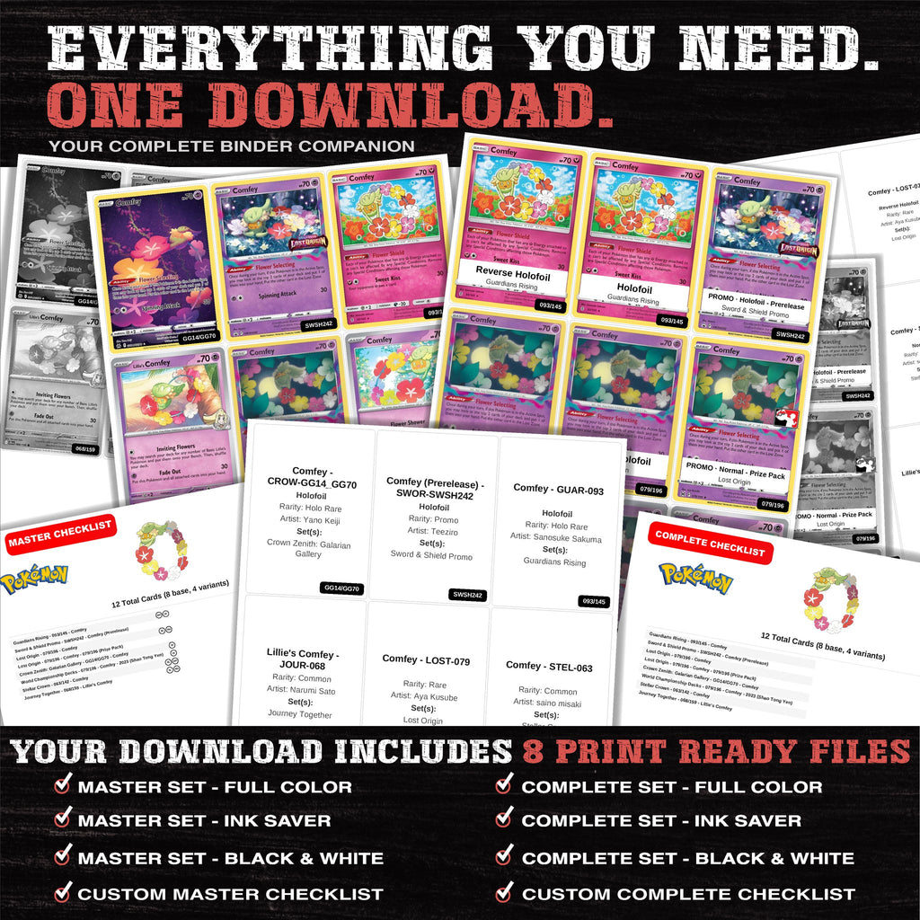 Everything included in the Comfey master set download - 8 PDF files
