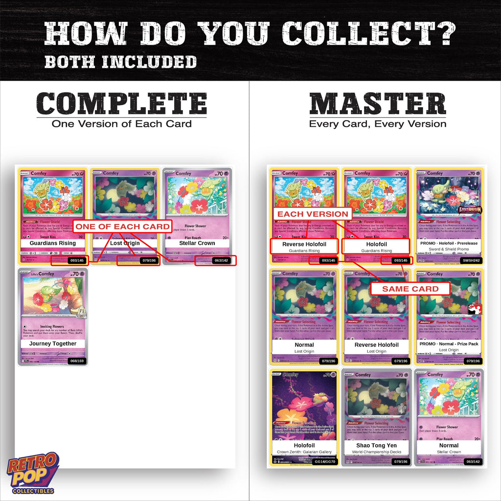 Complete Set vs Master Set versions of the Comfey binder placeholders