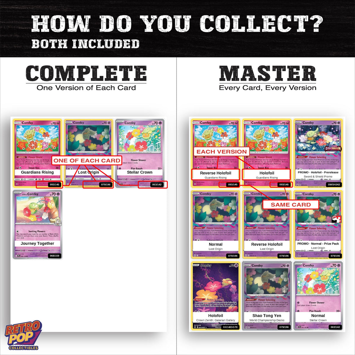 Complete Set vs Master Set versions of the Comfey binder placeholders