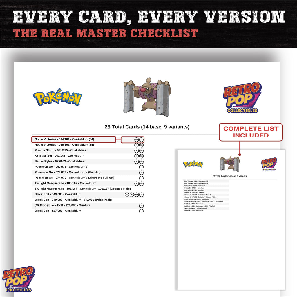 Conkeldurr master set checklist PDF preview - every card listed
