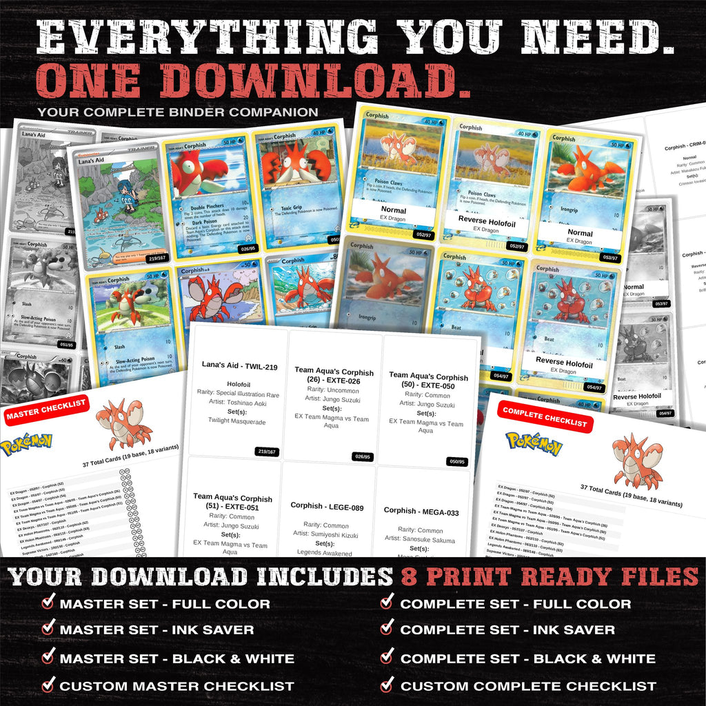 Everything included in the Corphish master set download - 8 PDF files