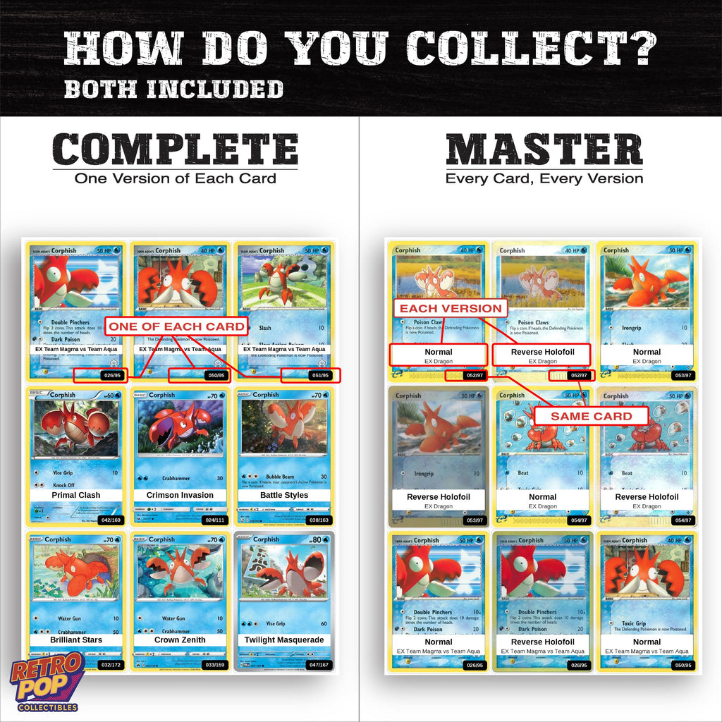 Complete Set vs Master Set versions of the Corphish binder placeholders
