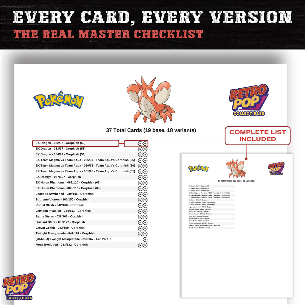 Corphish master set checklist PDF preview - every card listed